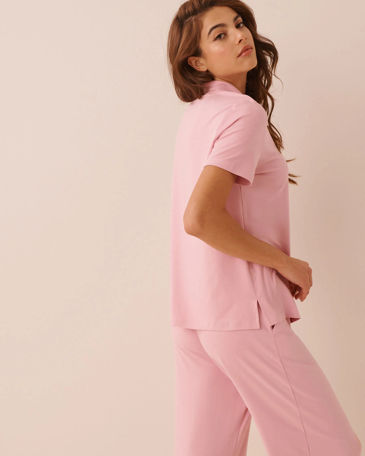 La Vie en Rose Pink Nectar Women Super Soft Short Sleeve Button-Down Shirt SKU: 40100877_60036 Image 02