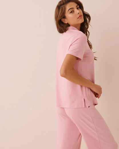La Vie en Rose Pink Nectar Women Super Soft Short Sleeve Button-Down Shirt SKU: 40100877_60036 Image 02