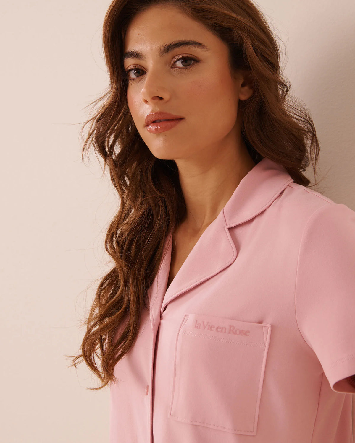 La Vie en Rose Pink Nectar Women Super Soft Short Sleeve Button-Down Shirt SKU: 40100877_60036 Image 03