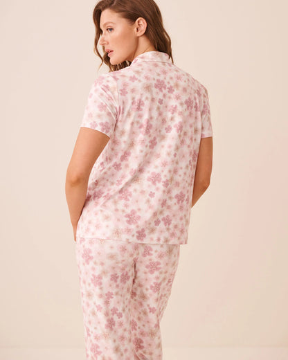 La Vie en Rose Leopard Flowers Women Leopard Flower Print Super Soft Short Sleeve Butto SKU: 40100877_P10636 Image 02