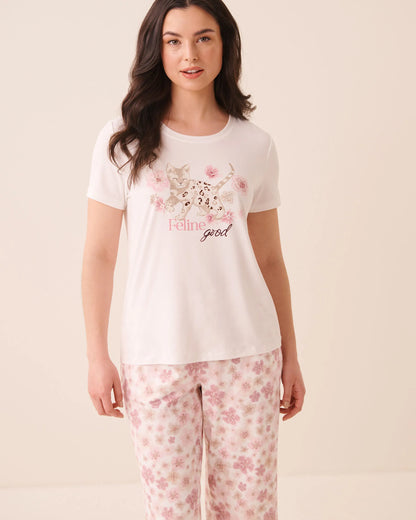 La Vie en Rose Snow White Women Bengal Cat Print Super Soft Short Sleeve T-Shirt SKU: 40100878_10011 Image 01
