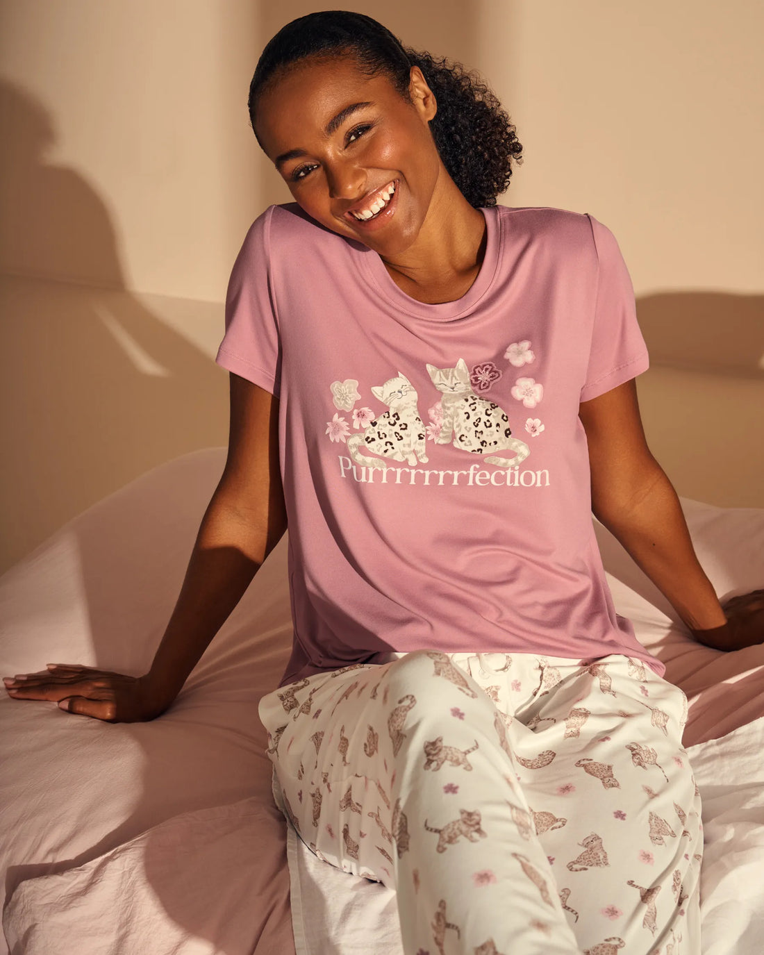 La Vie en Rose Foxglove Women Bengal Cat Print Super Soft Short Sleeve T-Shirt SKU: 40100878_60254 Image 01