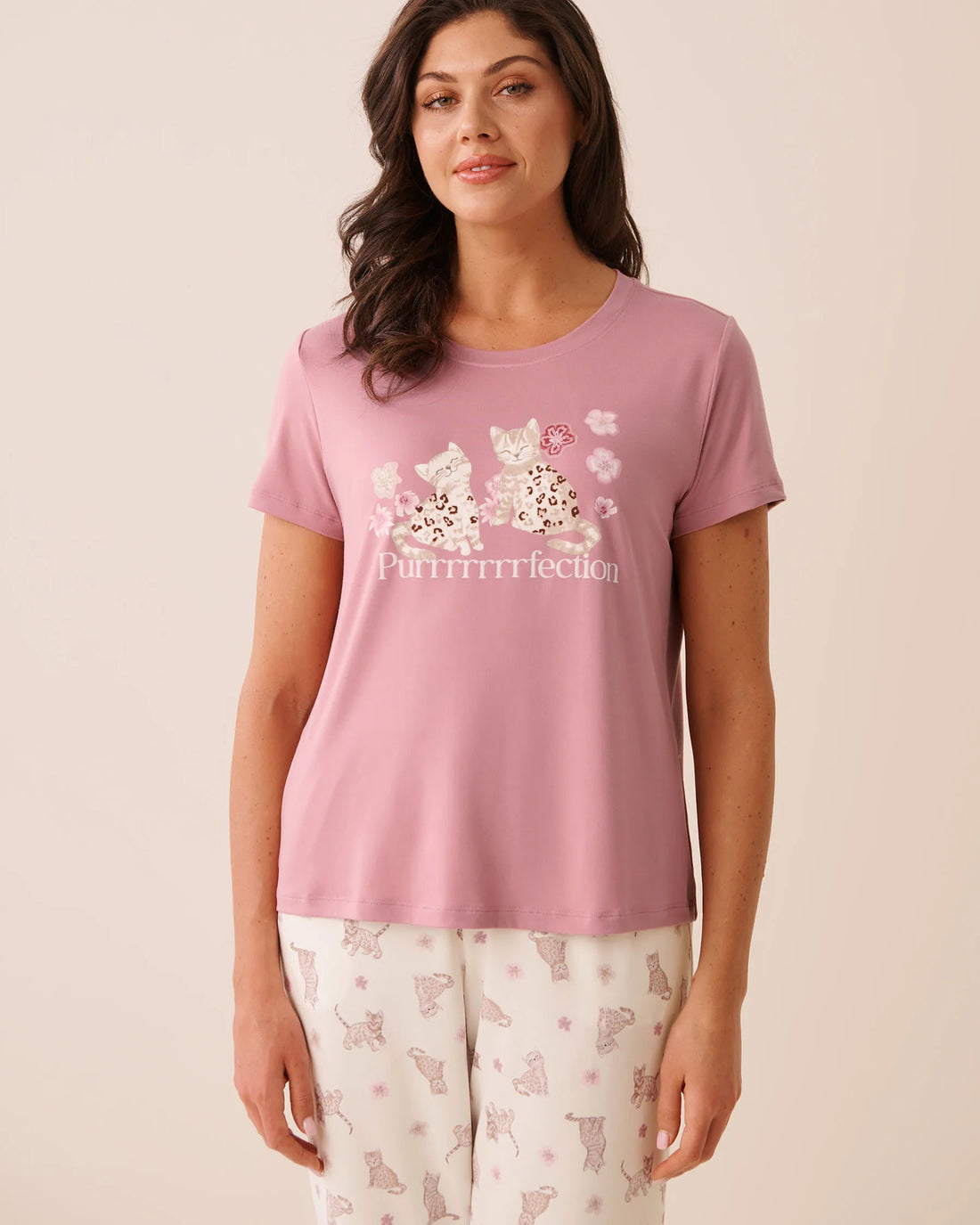 La Vie en Rose Foxglove Women Bengal Cat Print Super Soft Short Sleeve T-Shirt SKU: 40100878_60254 Image 02
