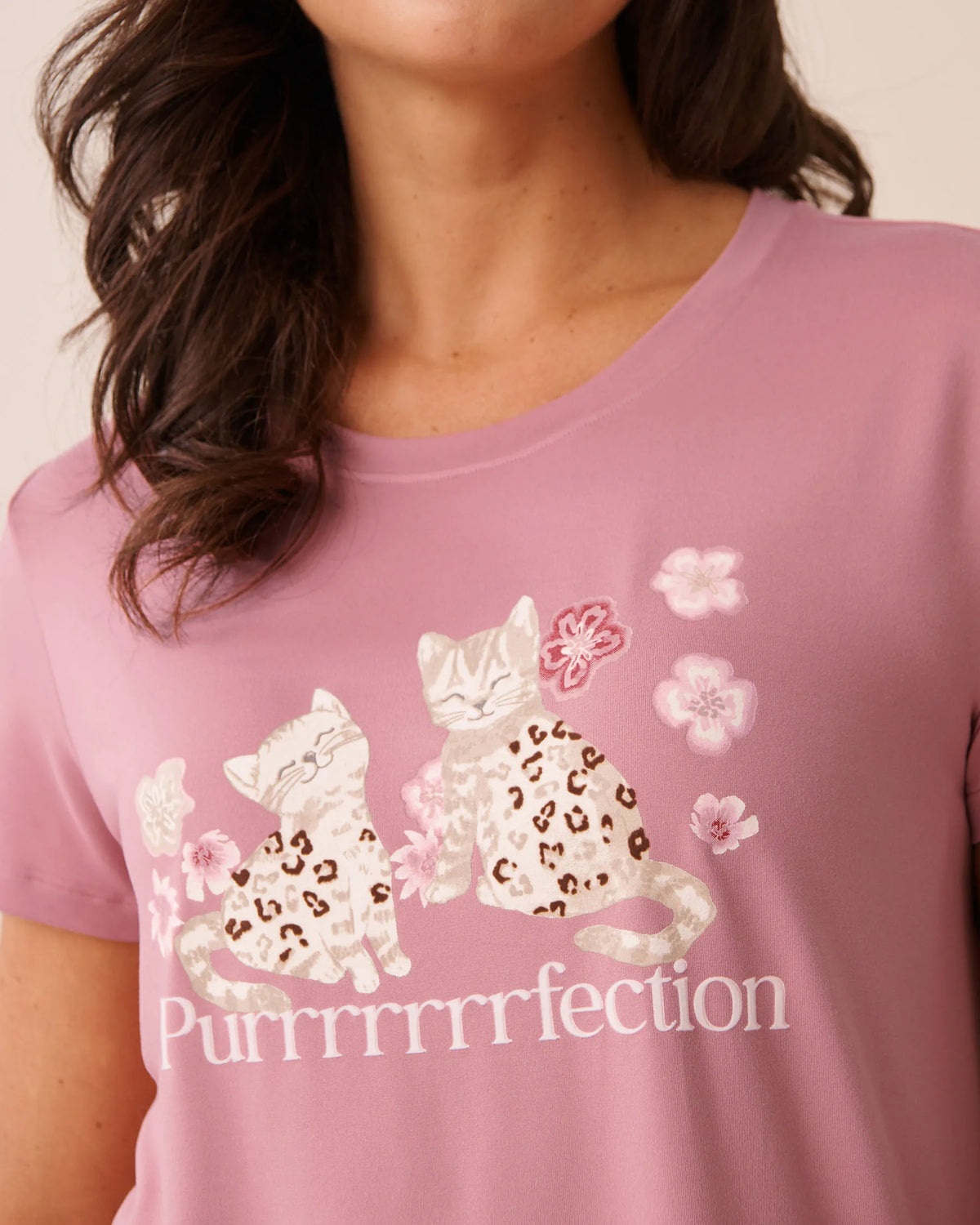 La Vie en Rose Foxglove Women Bengal Cat Print Super Soft Short Sleeve T-Shirt SKU: 40100878_60254 Image 04
