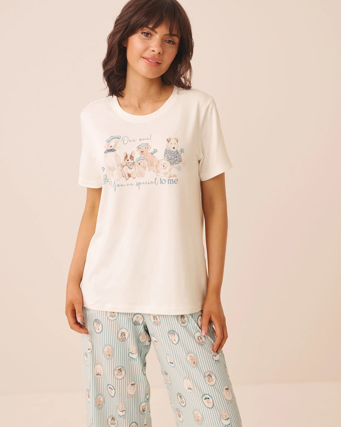 La Vie en Rose Snow White Women Parisian Dogs Print Super Soft Short Sleeve T-Shirt SKU: 40100879_10011 Image 01