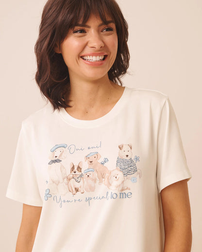 La Vie en Rose Snow White Women Parisian Dogs Print Super Soft Short Sleeve T-Shirt SKU: 40100879_10011 Image 03