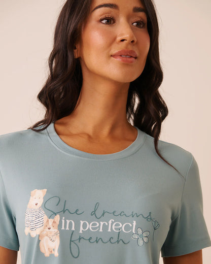 La Vie en Rose Stone Blue Women Parisian Dogs Print Super Soft Short Sleeve T-Shirt SKU: 40100879_40303 Image 03