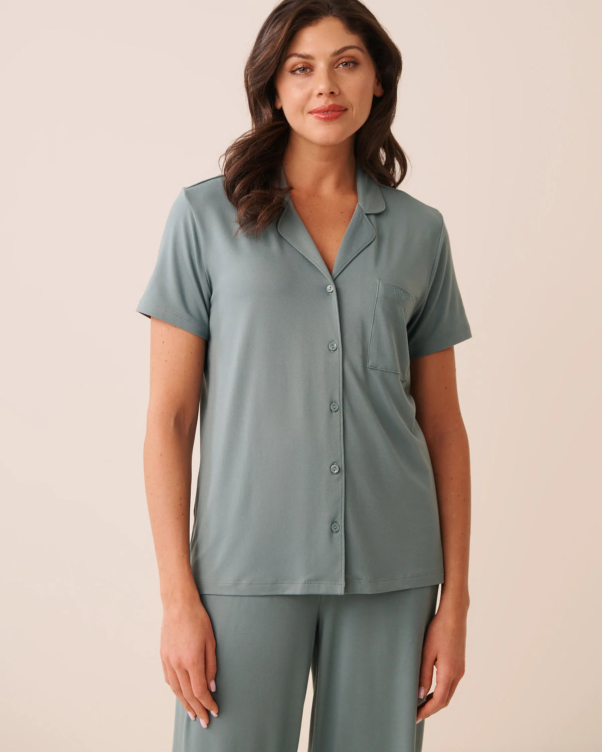 La Vie en Rose Goblin Blue Women Super Soft Short Sleeve Button-Down Shirt SKU: 40100881_40100 Image 01
