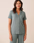 La Vie en Rose Goblin Blue Women Super Soft Short Sleeve Button-Down Shirt SKU: 40100881_40100 Image 01