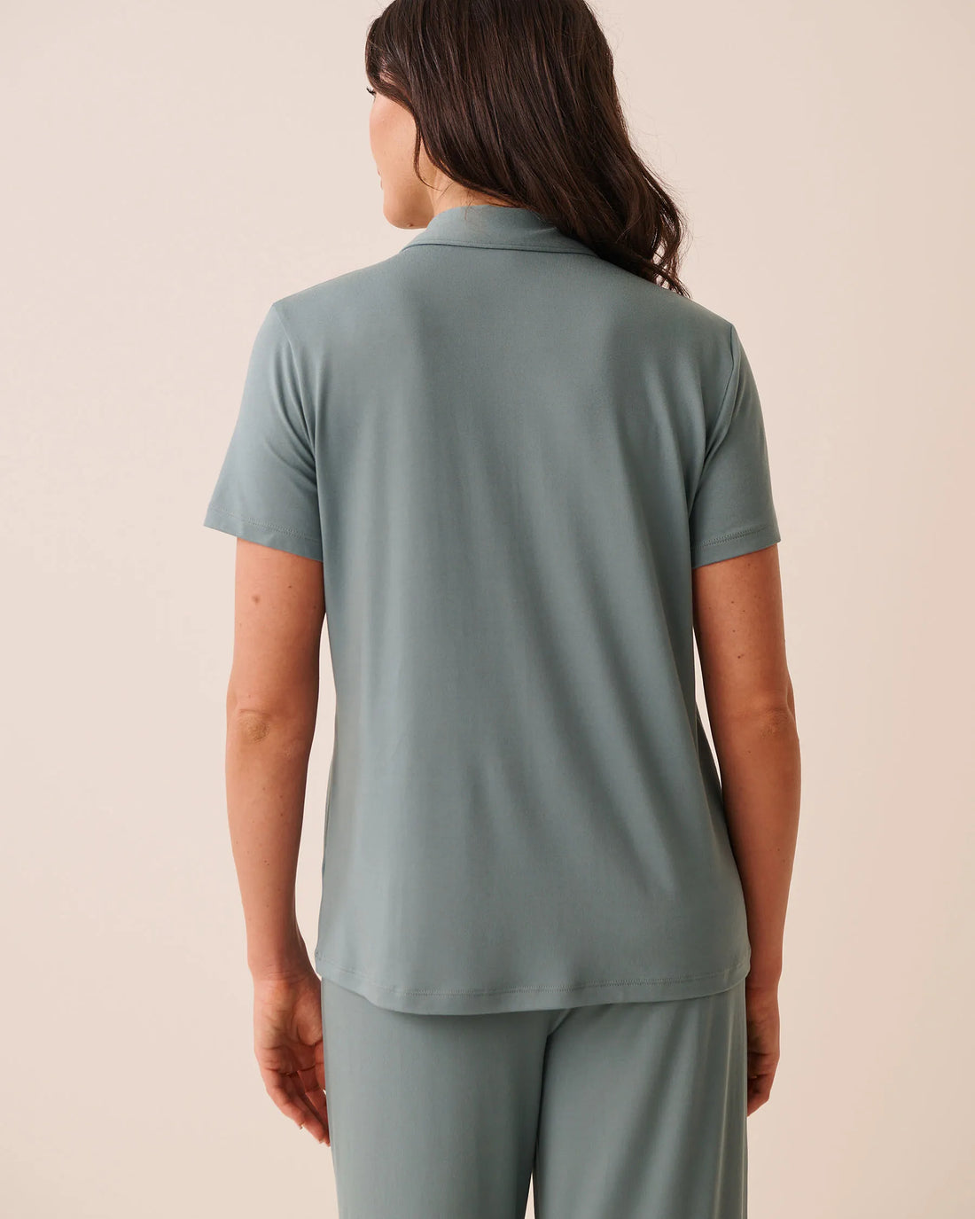 La Vie en Rose Goblin Blue Women Super Soft Short Sleeve Button-Down Shirt SKU: 40100881_40100 Image 02