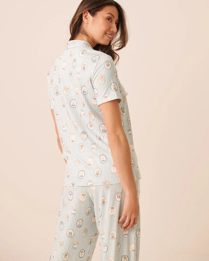 La Vie en Rose Snow White Dog Medalions Women Super Soft Short Sleeve Button-Down Shirt SKU: 40100881_P10638 Image 02