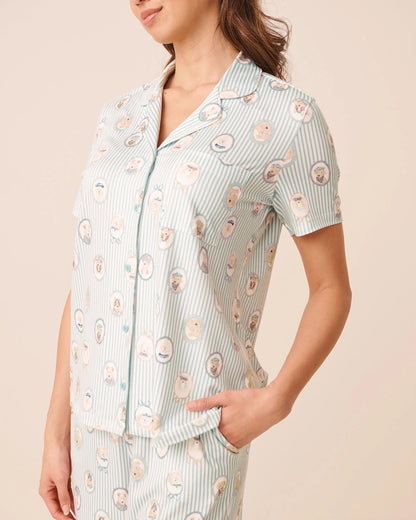 La Vie en Rose Snow White Dog Medalions Women Super Soft Short Sleeve Button-Down Shirt SKU: 40100881_P10638 Image 03