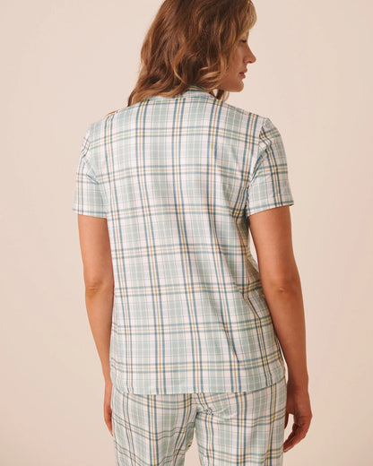 La Vie en Rose Sterling Blue Plaid Women Super Soft Short Sleeve Button-Down Shirt SKU: 40100881_P40616 Image 02