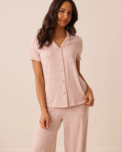 La Vie en Rose Snow White Leopard Women Leopard Print Super Soft Short Sleeve Button-Down SKU: 40100882_P10635 Image 01