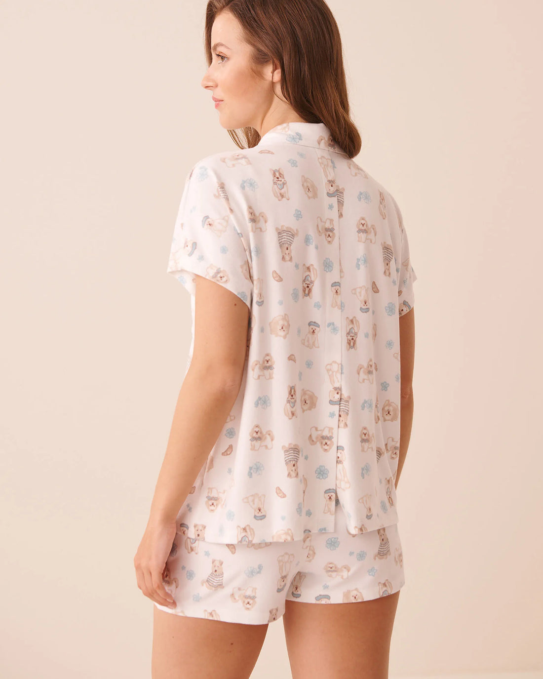 La Vie en Rose Snow White Paris Dogs Women Dog Print Soft Knit Short Sleeve Button-Down Shirt SKU: 40100884_P10639 Image 02