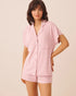La Vie en Rose Pink Nectar Stripe Women Striped Soft Knit Short Sleeve Button-Down Shirt SKU: 40100884_P60514 Image 01