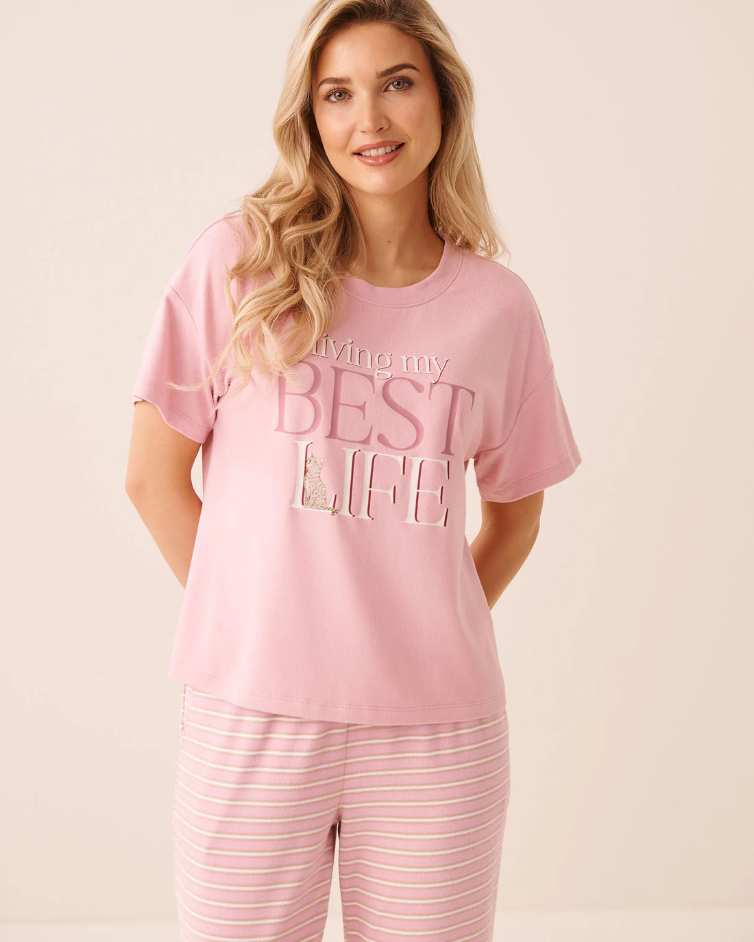La Vie en Rose Pink Nectar Women Bengal Cat Print Soft Knit Short Sleeve T-Shirt SKU: 40100885_60036 Image 01