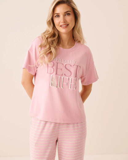 La Vie en Rose Pink Nectar Women Bengal Cat Print Soft Knit Short Sleeve T-Shirt SKU: 40100885_60036 Image 01