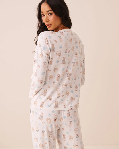 La Vie en Rose Snow White Paris Dogs Women Dog Print Soft Knit Long Sleeve Button-Down Top SKU: 40100886_P10639 Image 03