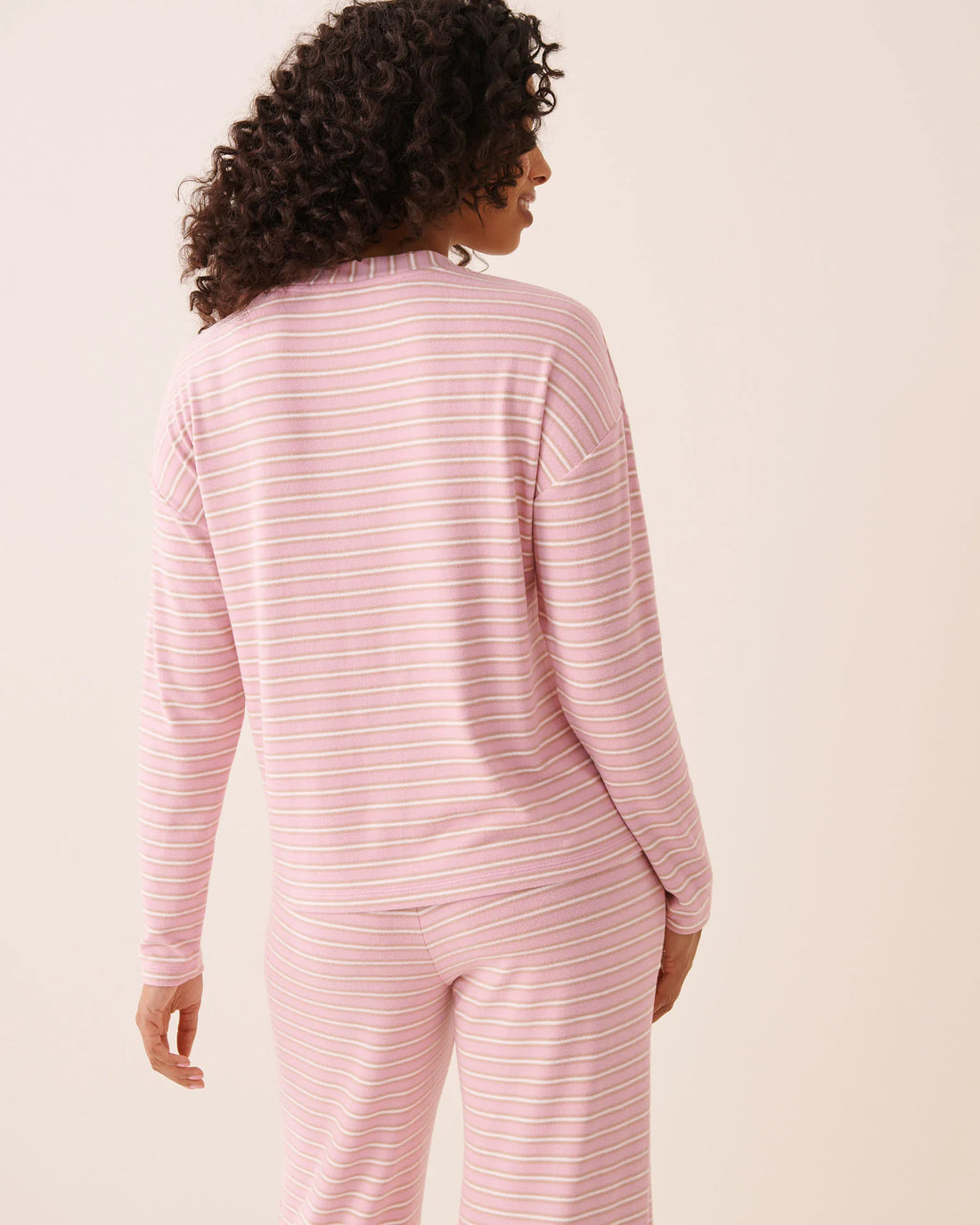 La Vie en Rose Pink Nectar Stripe Women Striped Soft Knit Long Sleeve Button-Down Top SKU: 40100886_P60514 Image 02