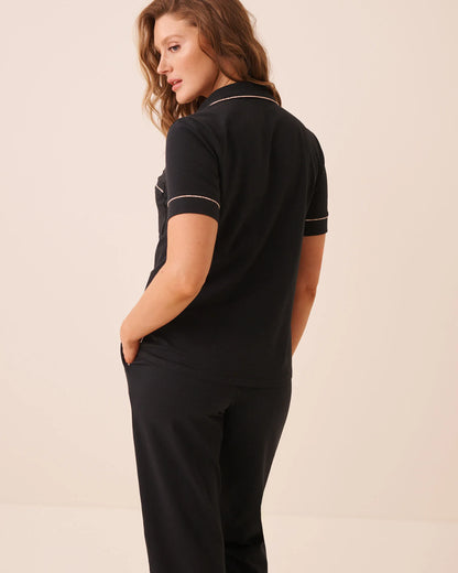 La Vie en Rose Black Beauty Women Cotton Short Sleeve Button-Down Shirt SKU: 40100888_00001 Image 02