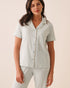 La Vie en Rose Sterling Blue Stripe Women Cotton Short Sleeve Button-Down Shirt SKU: 40100888_P40615 Image 01