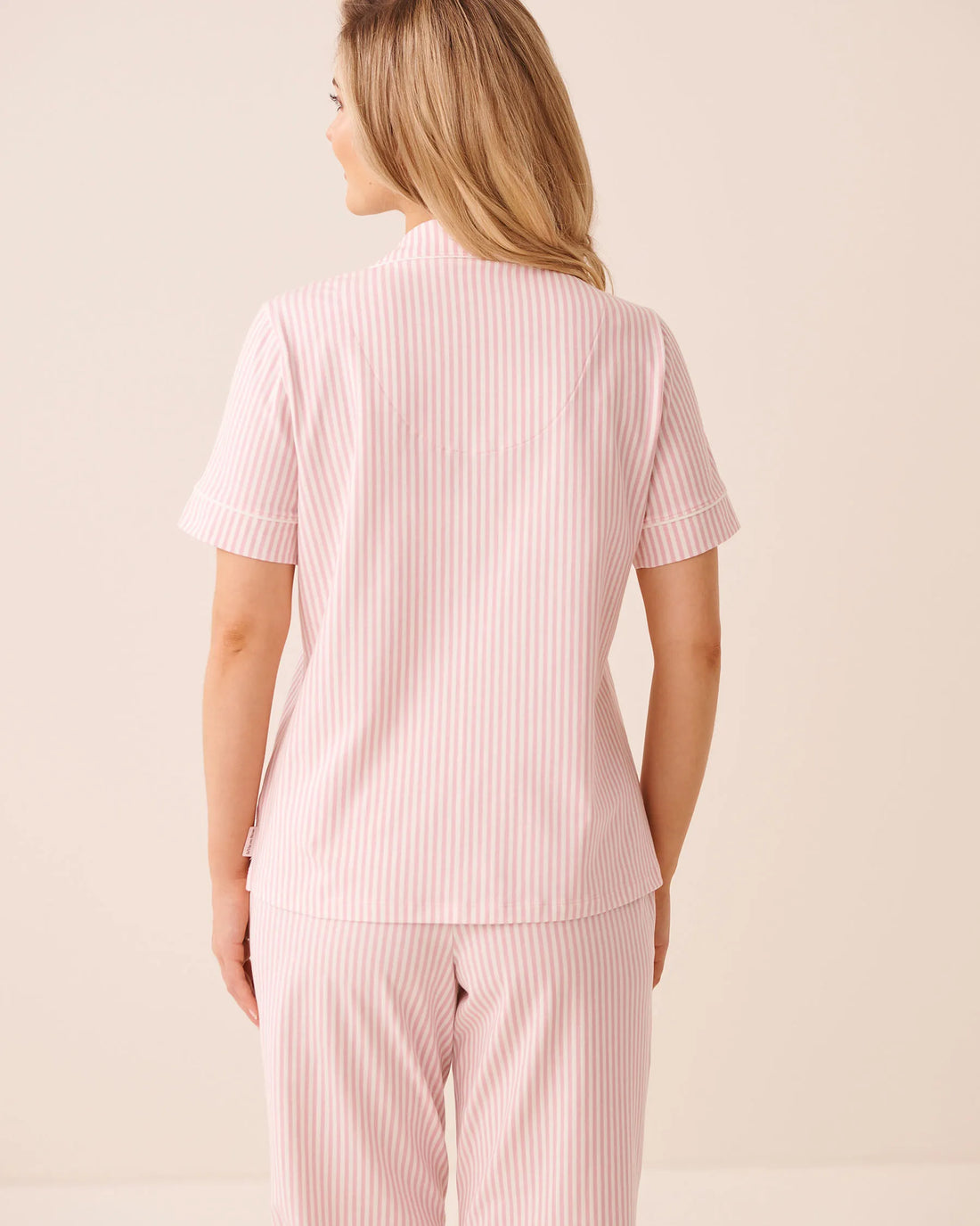 La Vie en Rose Pink Nectar Pinstripe Women Cotton Short Sleeve Button-Down Shirt SKU: 40100888_P50112 Image 02