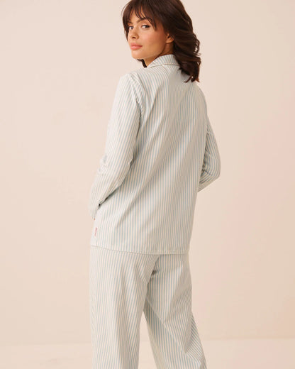 La Vie en Rose Sterling Blue Stripe Women Cotton Long Sleeve Button-Down Shirt SKU: 40100889_P40615 Image 02