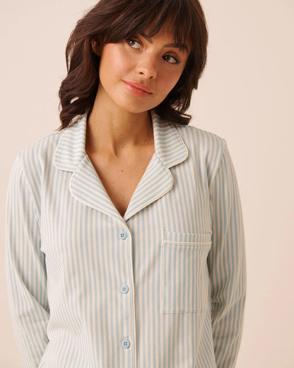 La Vie en Rose Sterling Blue Stripe Women Cotton Long Sleeve Button-Down Shirt SKU: 40100889_P40615 Image 03