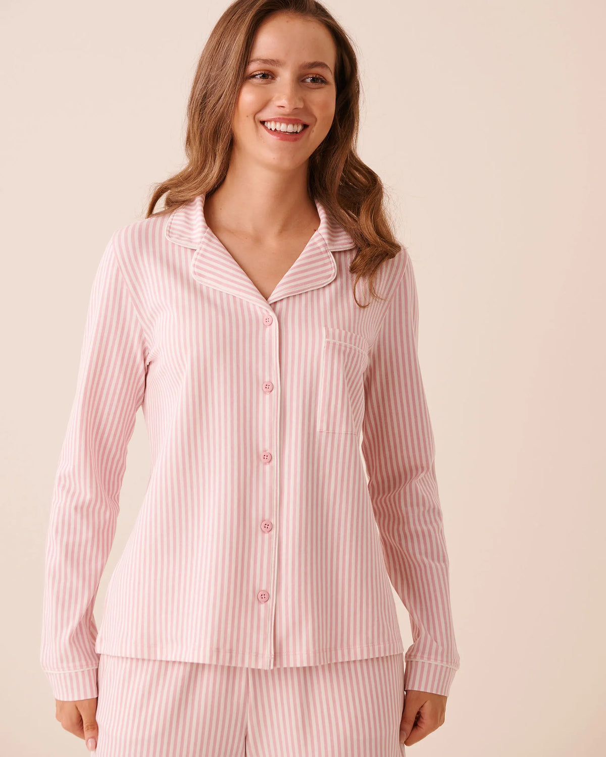 La Vie en Rose Pink Nectar Pinstripe Women Cotton Long Sleeve Button-Down Shirt SKU: 40100889_P50112 Image 01