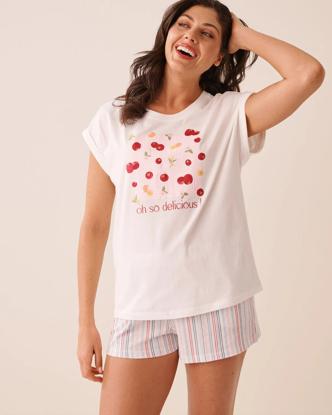 La Vie en Rose Snow White Women Tomato Print Cotton Short Sleeve T-Shirt SKU: 40100890_10011 Image 01