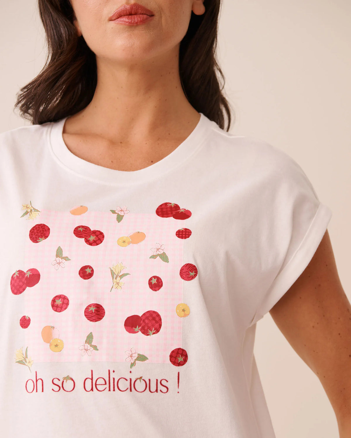 La Vie en Rose Snow White Women Tomato Print Cotton Short Sleeve T-Shirt SKU: 40100890_10011 Image 03