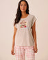 La Vie en Rose Brown Oatmeal Mix Women Highland Cow Print Cotton Short Sleeve T-Shirt SKU: 40100890_20070 Image 01