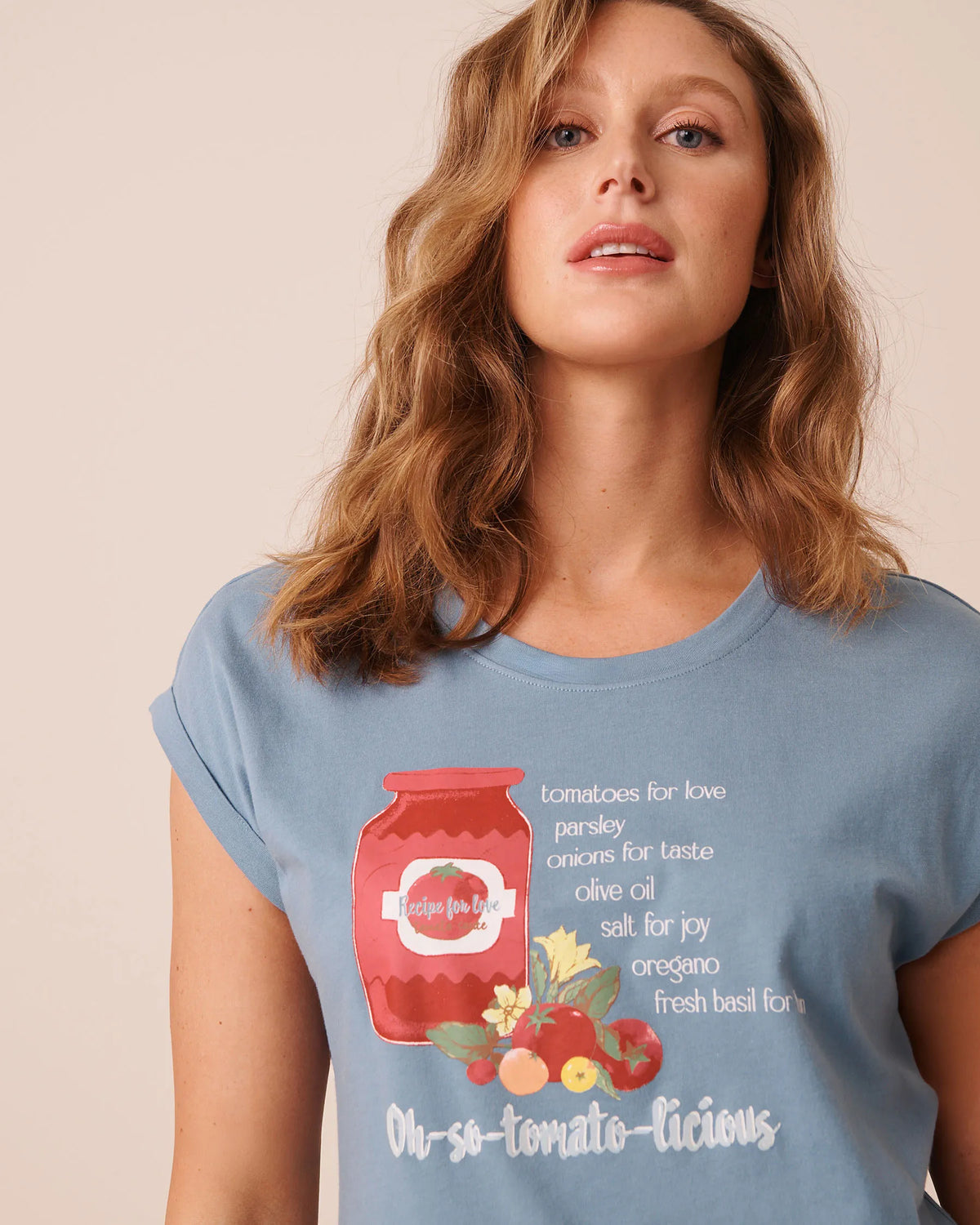 La Vie en Rose Blue Shadow Women Tomato Sauce Print Cotton Short Sleeve T-Shirt SKU: 40100890_40202 Image 03
