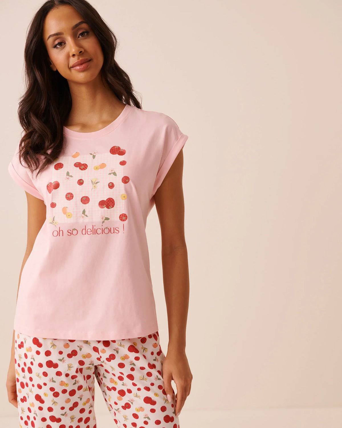 La Vie en Rose Crystal Rose Women Tomato Print Cotton Short Sleeve T-Shirt SKU: 40100890_60108 Image 01