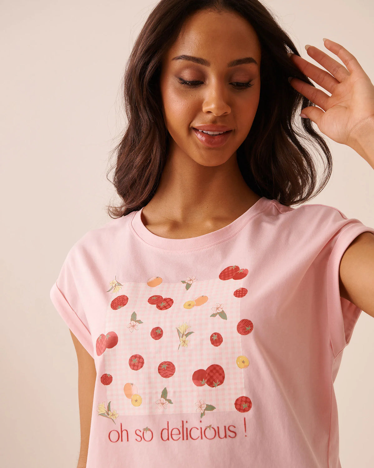 La Vie en Rose Crystal Rose Women Tomato Print Cotton Short Sleeve T-Shirt SKU: 40100890_60108 Image 03