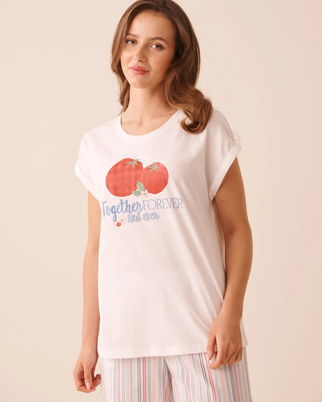 La Vie en Rose Snow White W/Screen Women Tomato Print Cotton Short Sleeve T-Shirt SKU: 40100890_P10562 Image 01