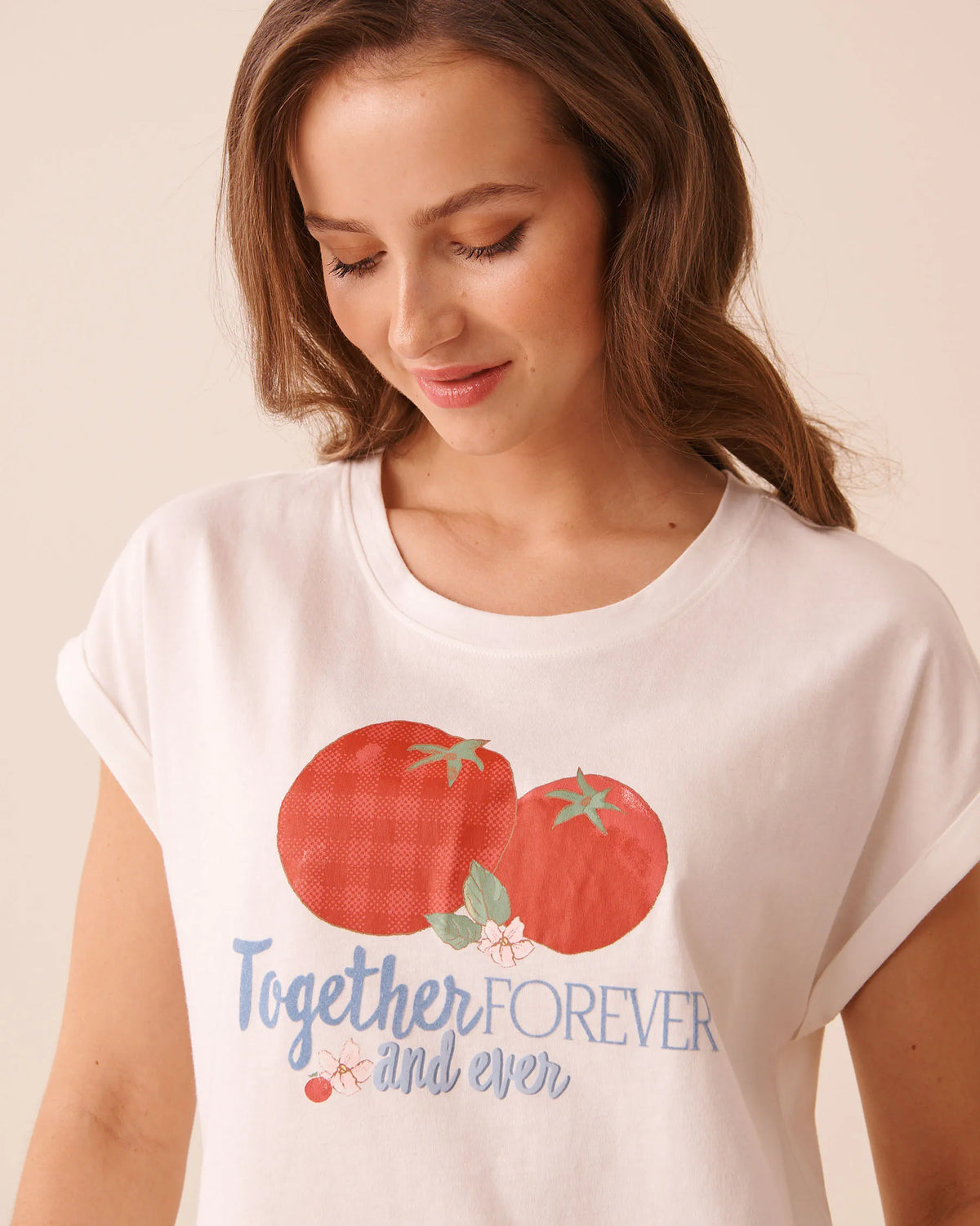 La Vie en Rose Snow White W/Screen Women Tomato Print Cotton Short Sleeve T-Shirt SKU: 40100890_P10562 Image 03
