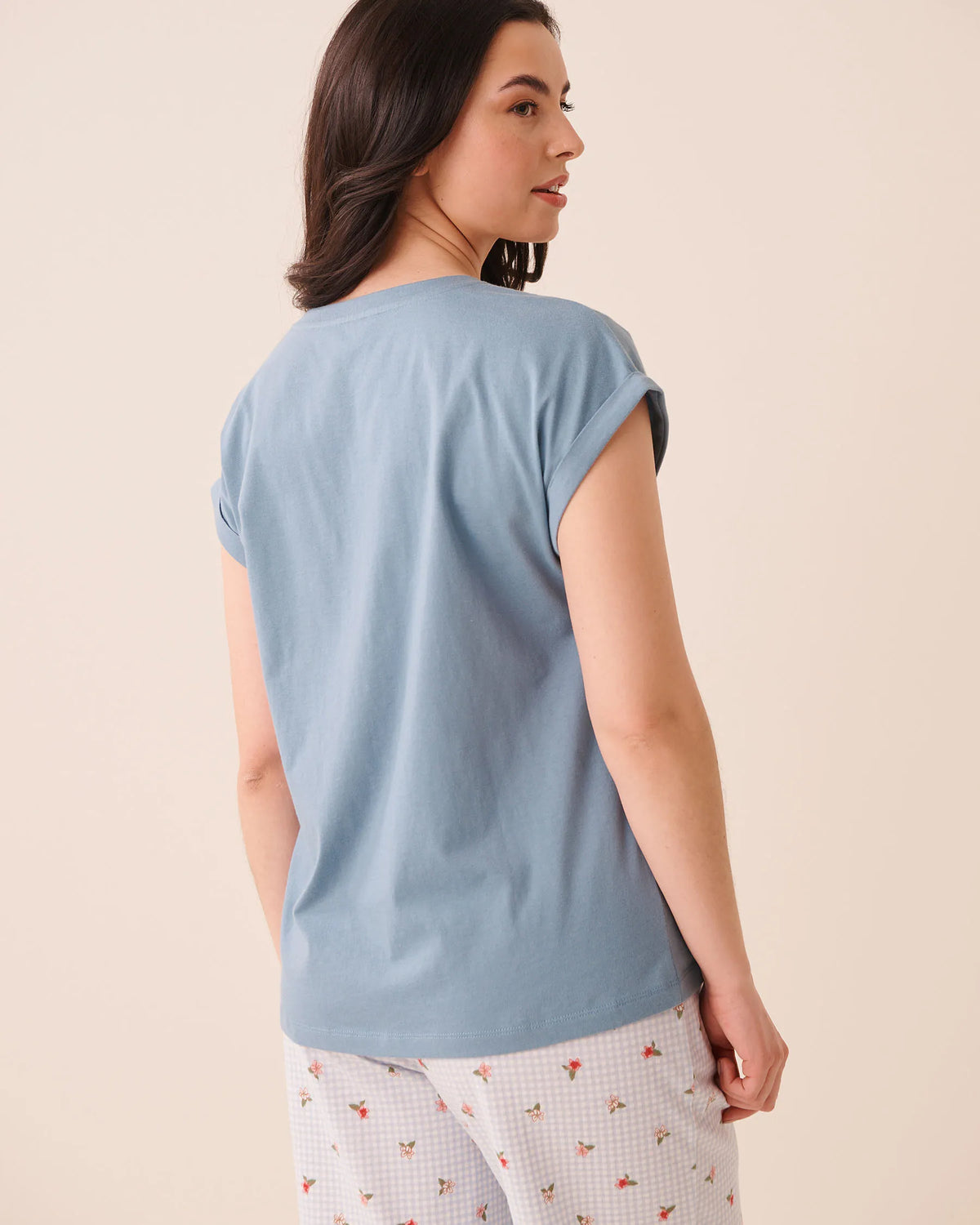 La Vie en Rose Blue Shadow W/Screen Women Always in a Good Mooood Print Cotton Short Sleeve T-Shirt SKU: 40100890_P40617 Image 02