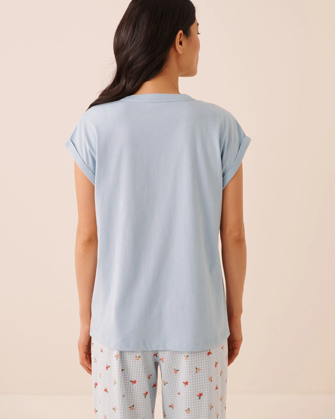 La Vie en Rose Subdued Blue W/Screen Women Together Forever Print Cotton Short Sleeve T-Shirt SKU: 40100890_P40618 Image 02
