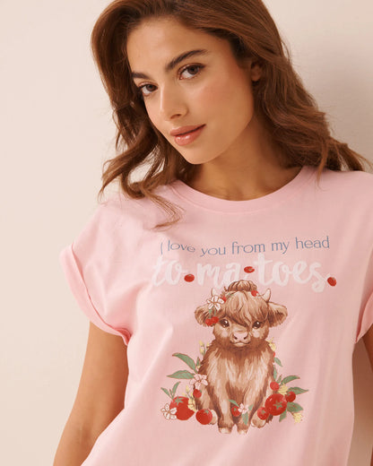 La Vie en Rose Crystal Rose W/Screen 2 Women Highland Cow Print Cotton Short Sleeve T-Shirt SKU: 40100890_P60516 Image 03