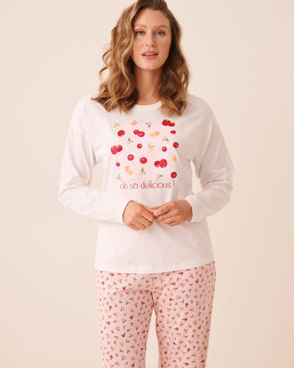 La Vie en Rose Snow White Women Tomato Print Cotton Long Sleeve Shirt SKU: 40100891_10011 Image 01