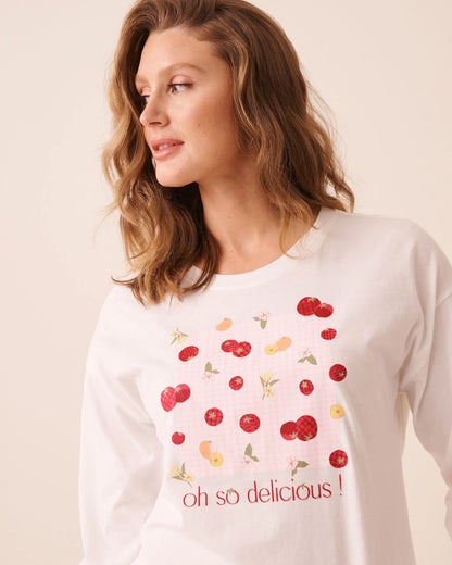 La Vie en Rose Snow White Women Tomato Print Cotton Long Sleeve Shirt SKU: 40100891_10011 Image 03