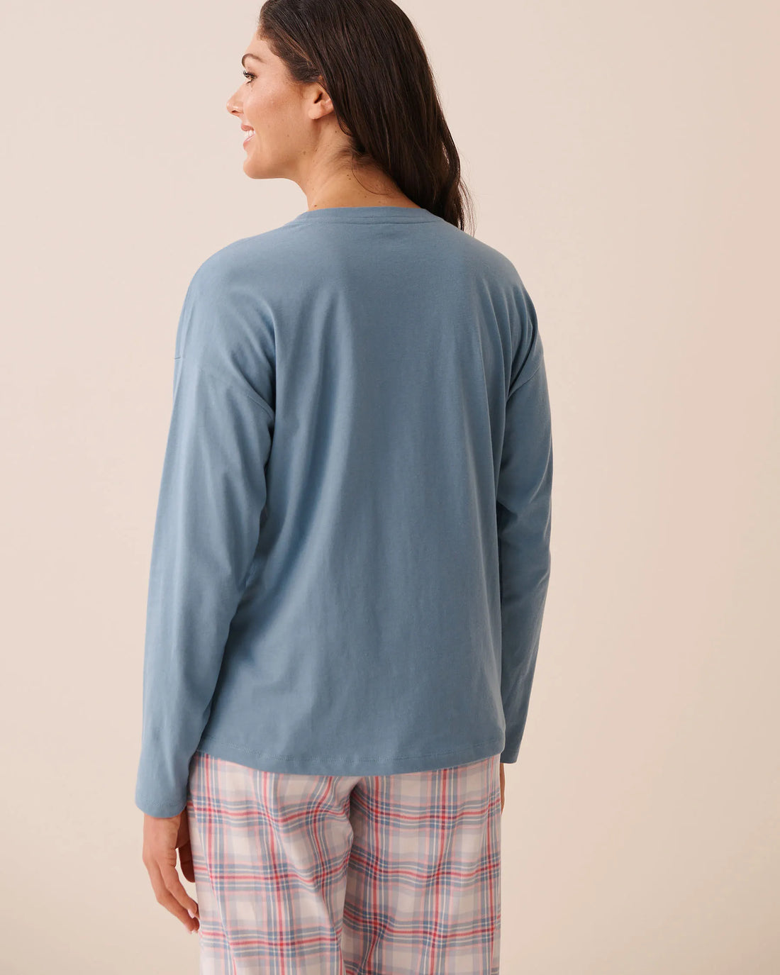 La Vie en Rose Blue Shadow Women Always in a Good Mooood Print Cotton Long Sleeve S SKU: 40100891_40202 Image 02