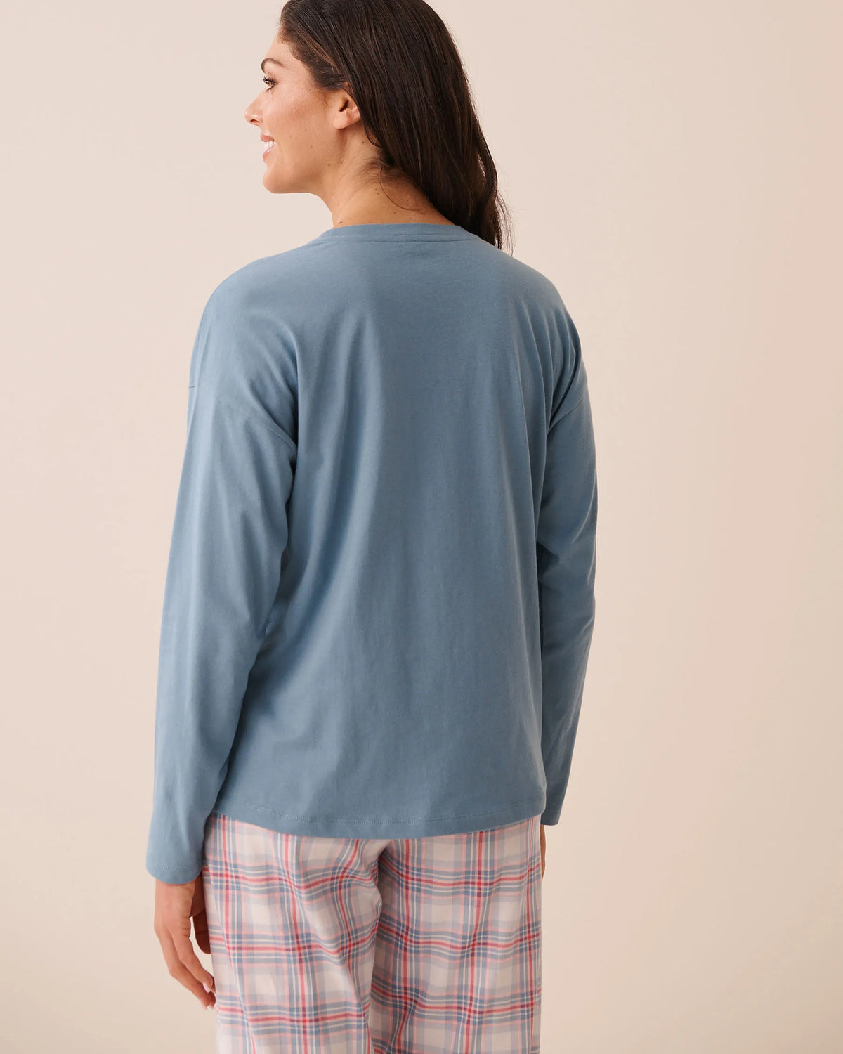La Vie en Rose Blue Shadow Women Always in a Good Mooood Print Cotton Long Sleeve S SKU: 40100891_40202 Image 02