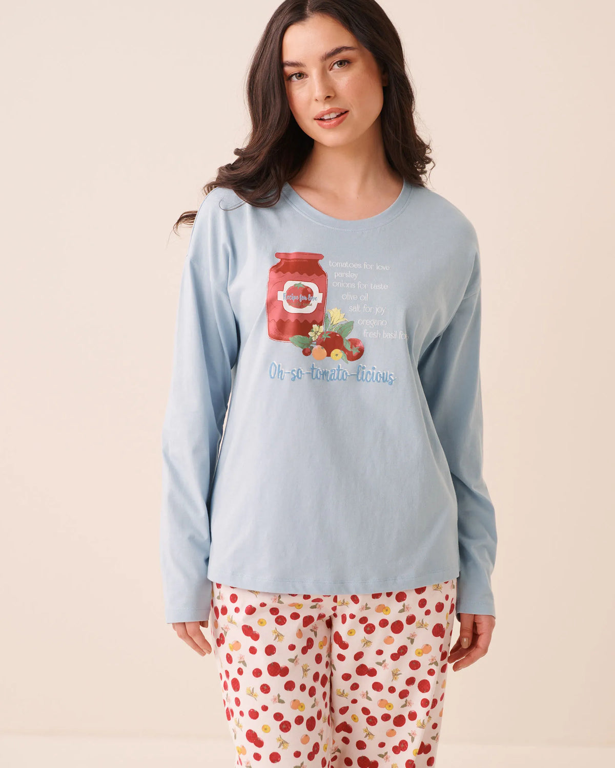 La Vie en Rose Subdued Blue Women Tomato Sauce Print Cotton Long Sleeve Shirt SKU: 40100891_40308 Image 01