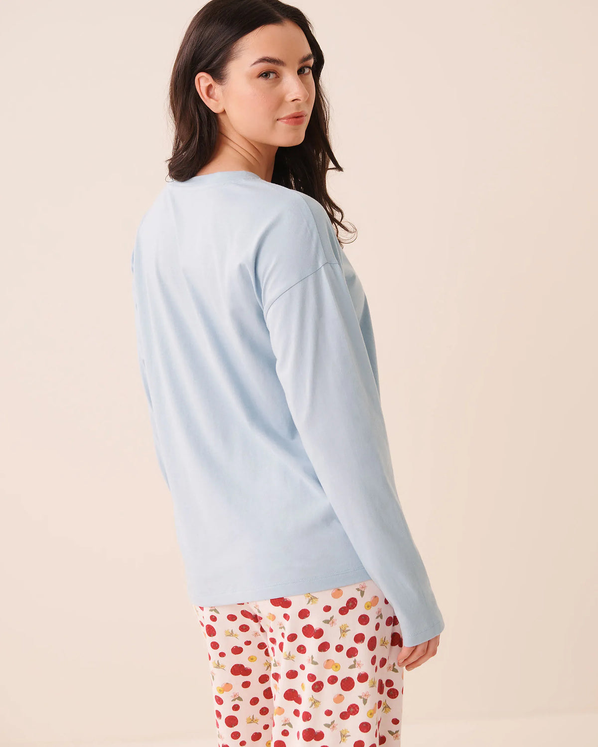 La Vie en Rose Subdued Blue Women Tomato Sauce Print Cotton Long Sleeve Shirt SKU: 40100891_40308 Image 02