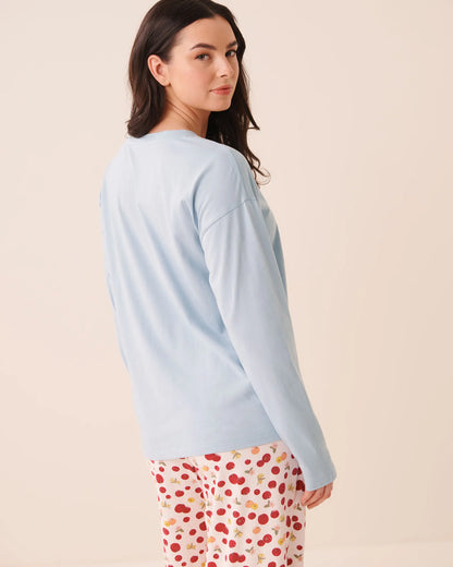 La Vie en Rose Subdued Blue Women Tomato Sauce Print Cotton Long Sleeve Shirt SKU: 40100891_40308 Image 02