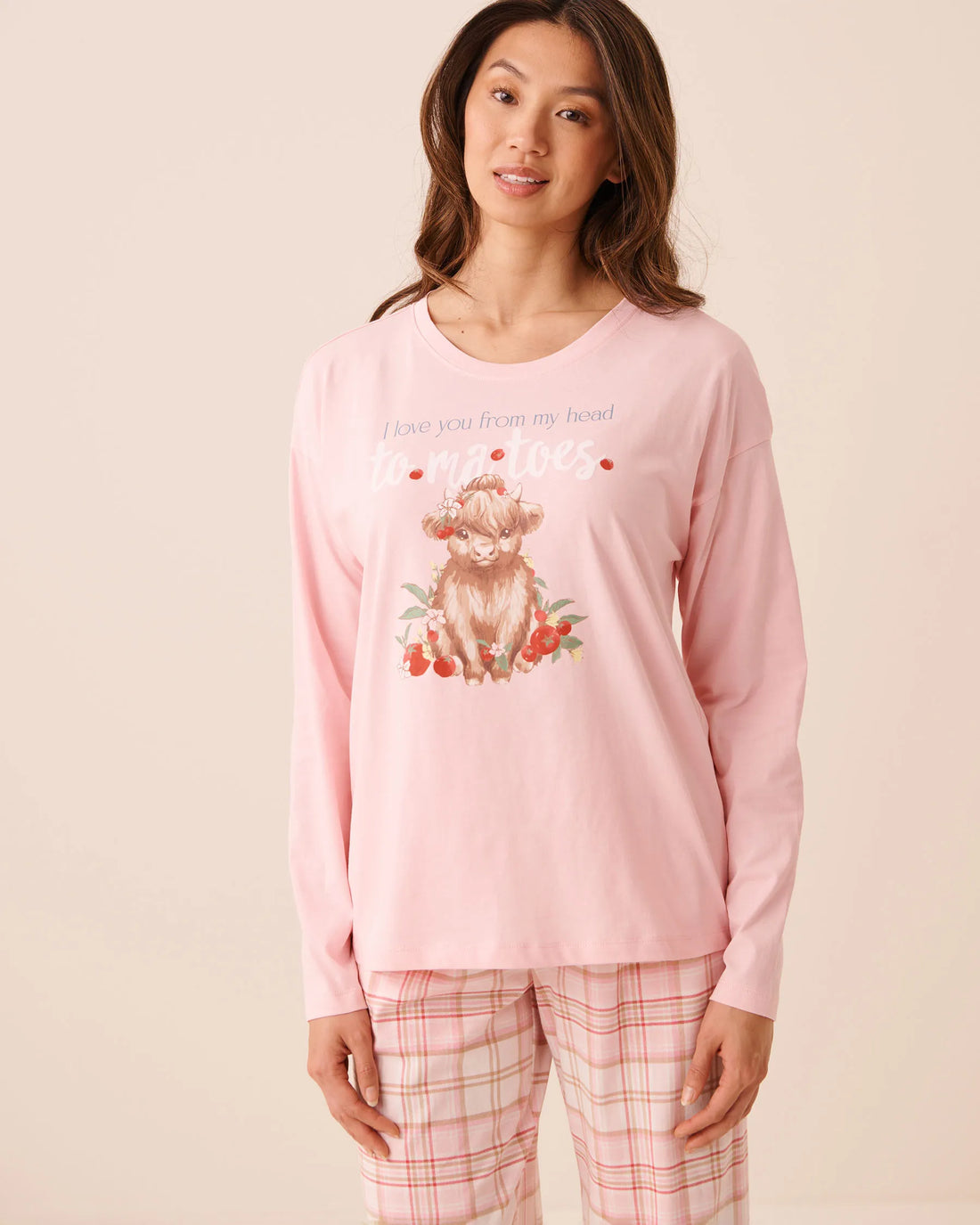 La Vie en Rose Crystal Rose Women Highland Cow Print Cotton Long Sleeve Shirt SKU: 40100891_60108 Image 01