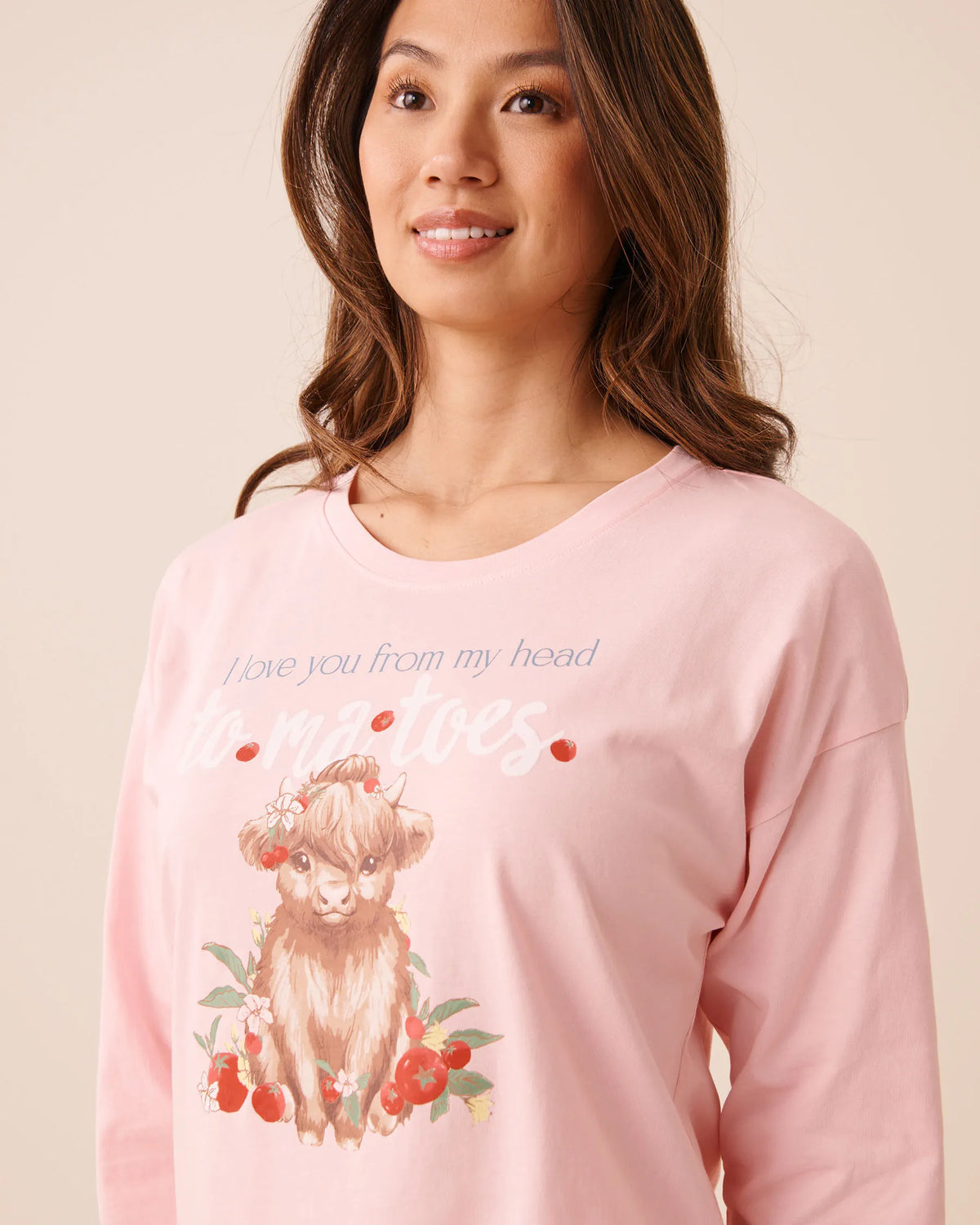La Vie en Rose Crystal Rose Women Highland Cow Print Cotton Long Sleeve Shirt SKU: 40100891_60108 Image 03